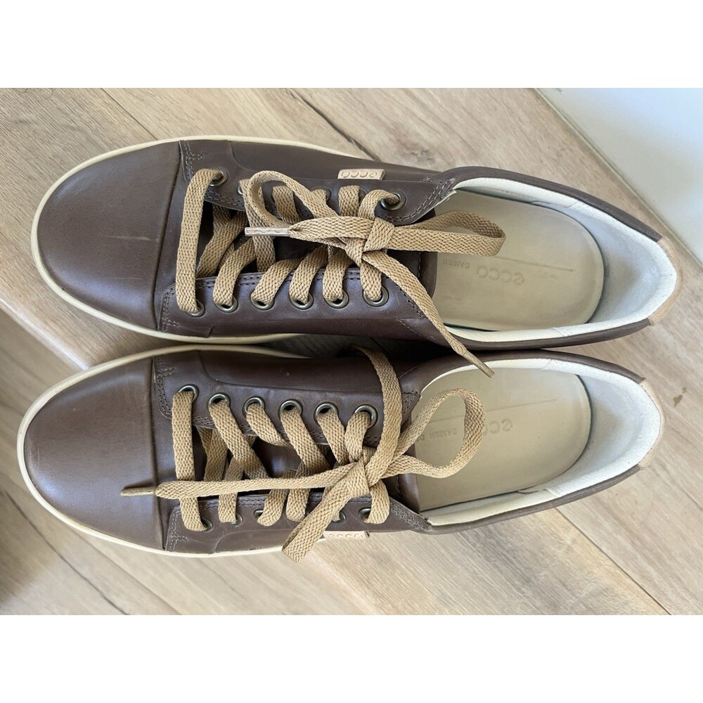 Ecco Soft 7 Leather Lace Up Sneakers Womens Sz 8/8.5 Taupe Low Top Classic Luxe